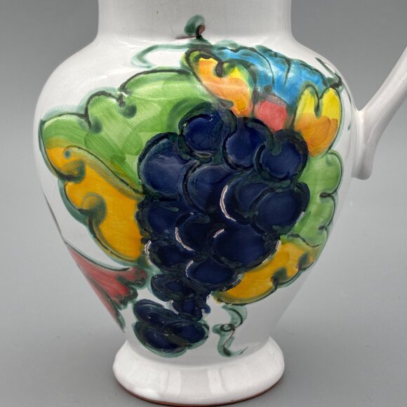 Vintage Himark Portugal Terracotta Pitcher Signed Celina with Hand-Painted Grape - Picture 2 of 10